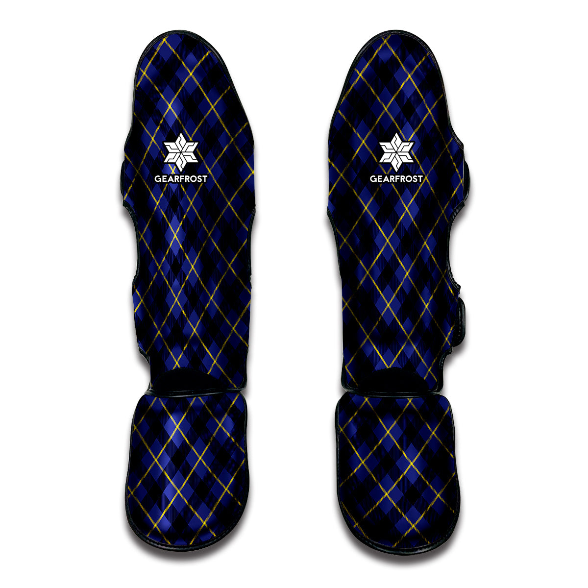 Blue Black And Yellow Plaid Print Muay Thai Shin Guards