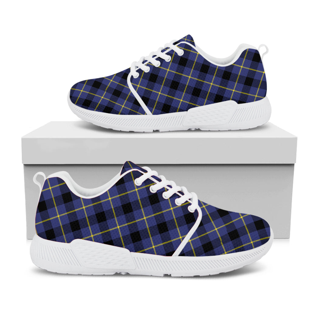 Blue Black And Yellow Plaid Print White Athletic Shoes