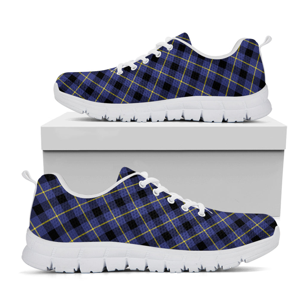 Blue Black And Yellow Plaid Print White Sneakers