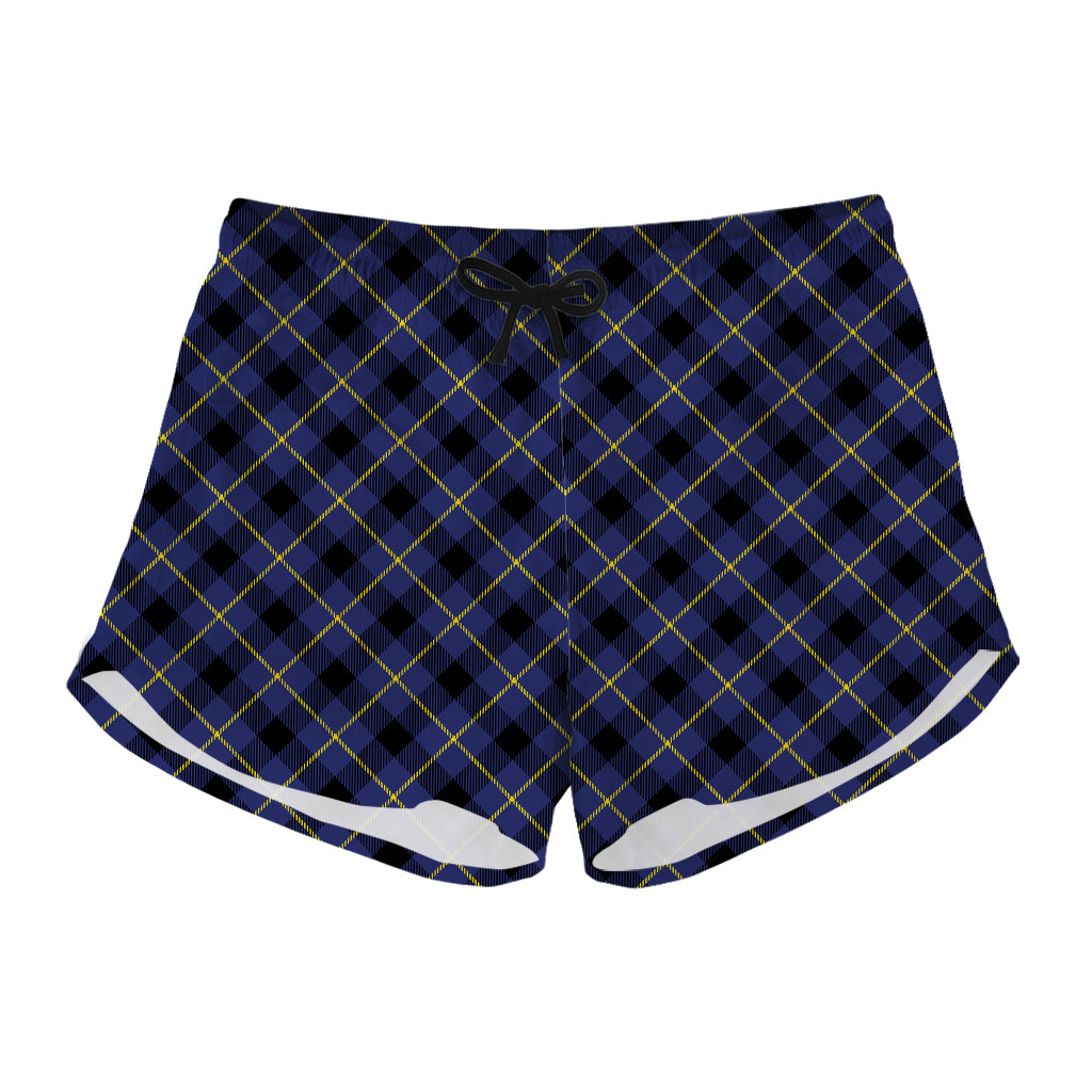 Blue Black And Yellow Plaid Print Women's Shorts