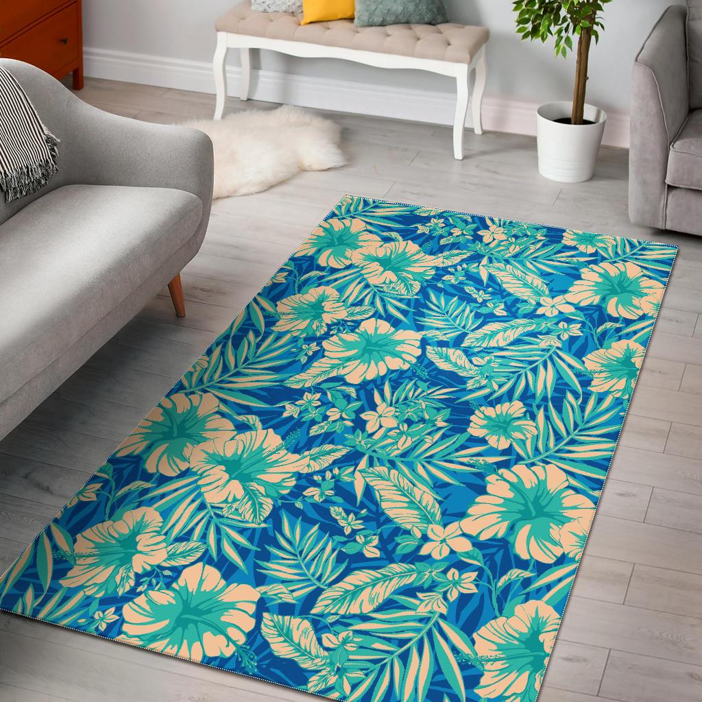 Blue Blossom Tropical Pattern Print Area Rug