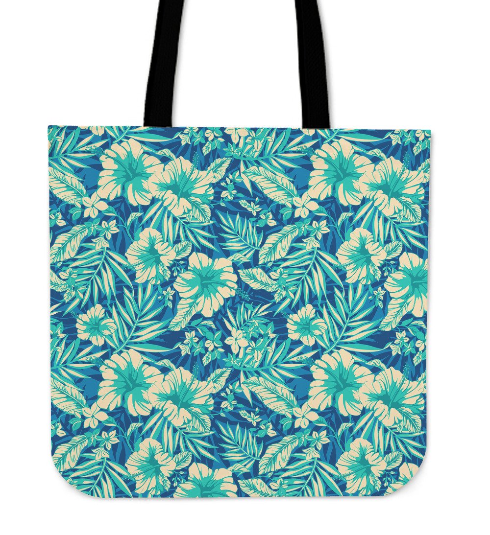 Blue Blossom Tropical Pattern Print Canvas Tote Bag