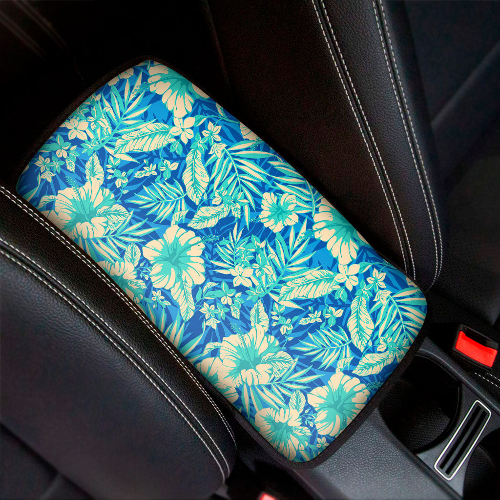 Blue Blossom Tropical Pattern Print Car Center Console Cover