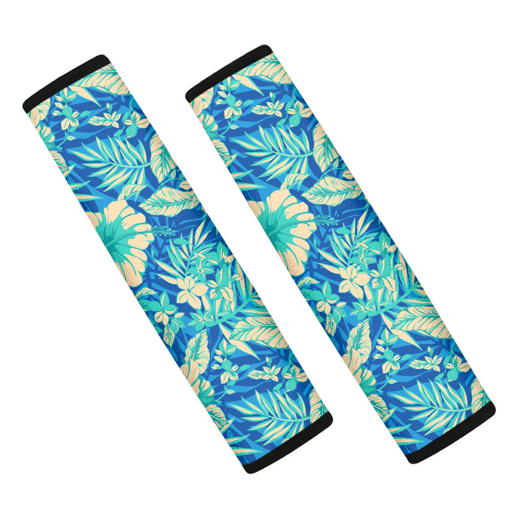 Blue Blossom Tropical Pattern Print Car Seat Belt Covers