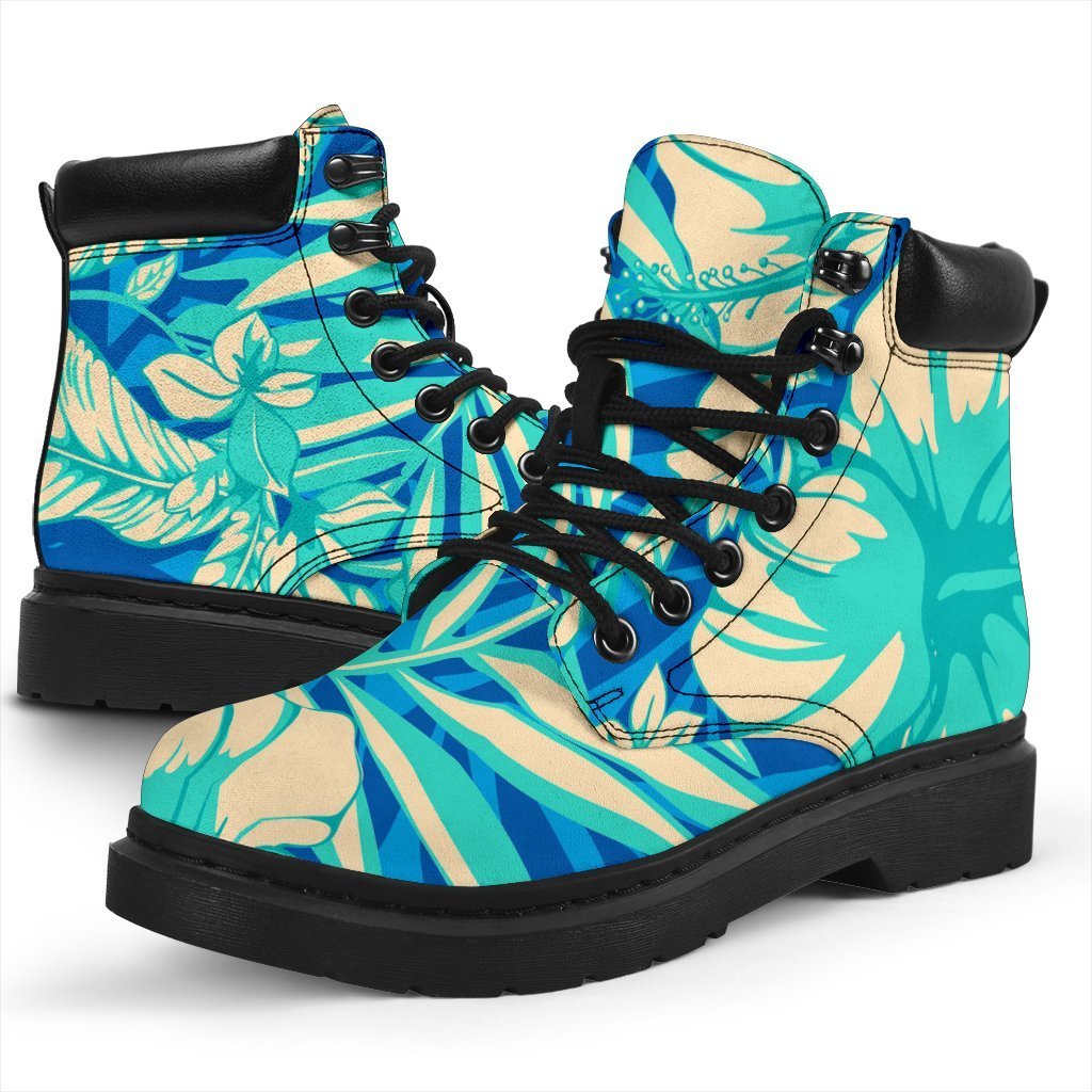 Blue Blossom Tropical Pattern Print Classic Boots