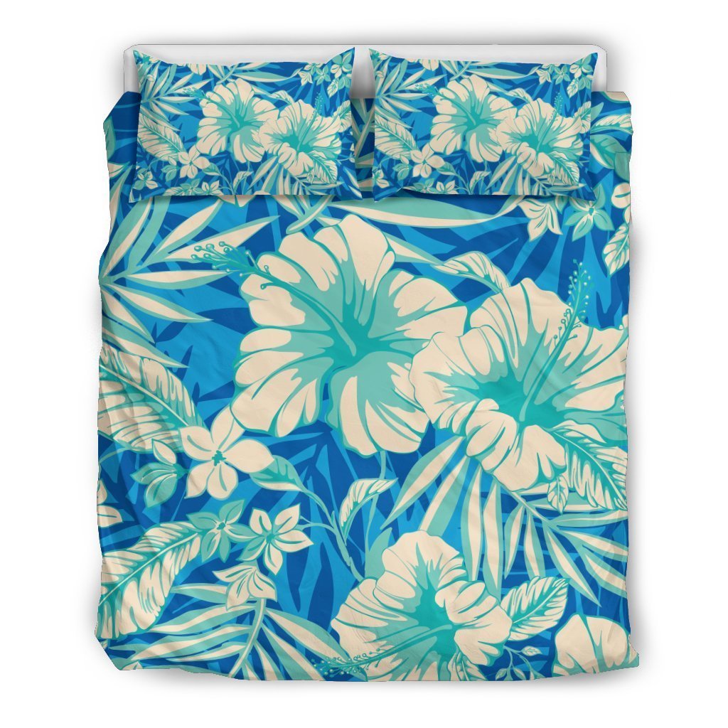 Blue Blossom Tropical Pattern Print Duvet Cover Bedding Set