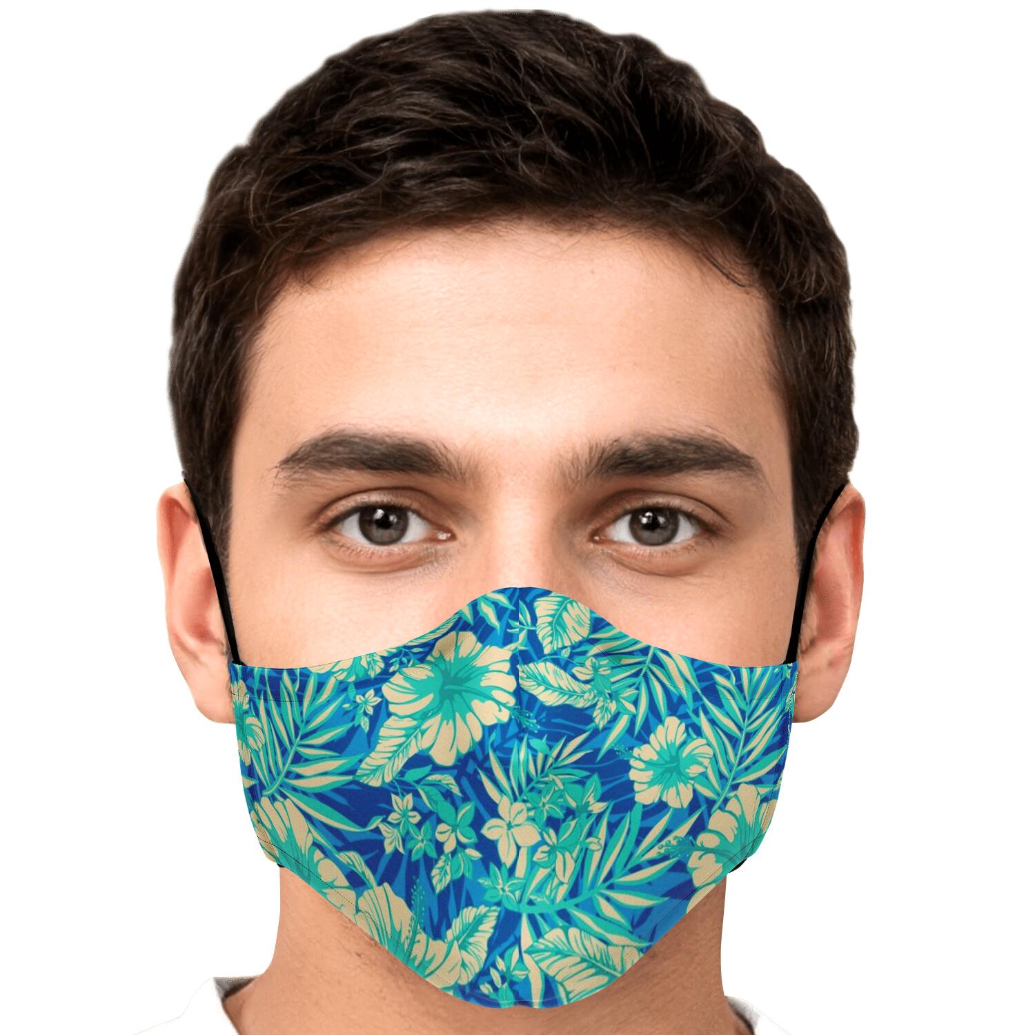 Blue Blossom Tropical Pattern Print Face Mask