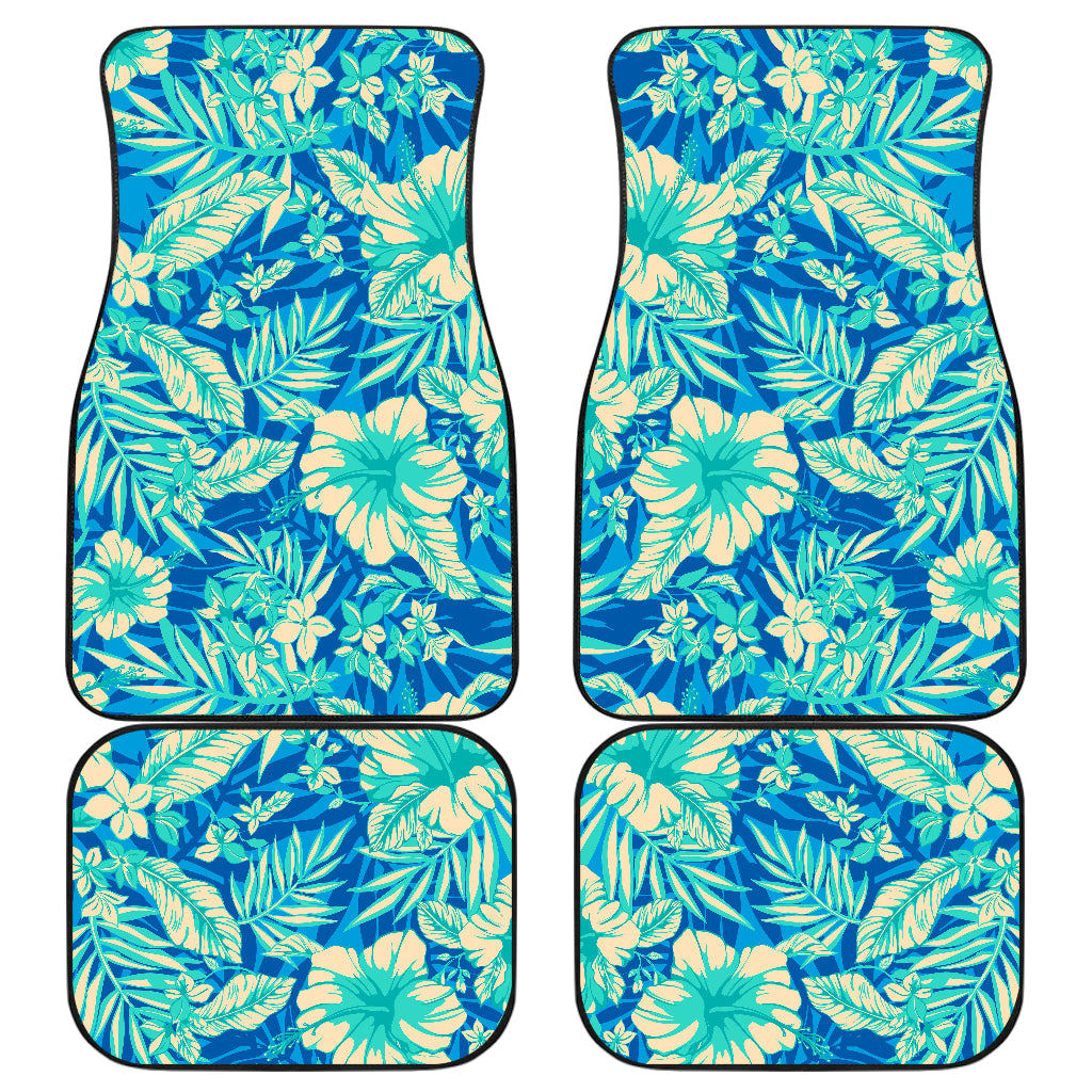 Blue Blossom Tropical Pattern Print Front and Back Car Floor Mats