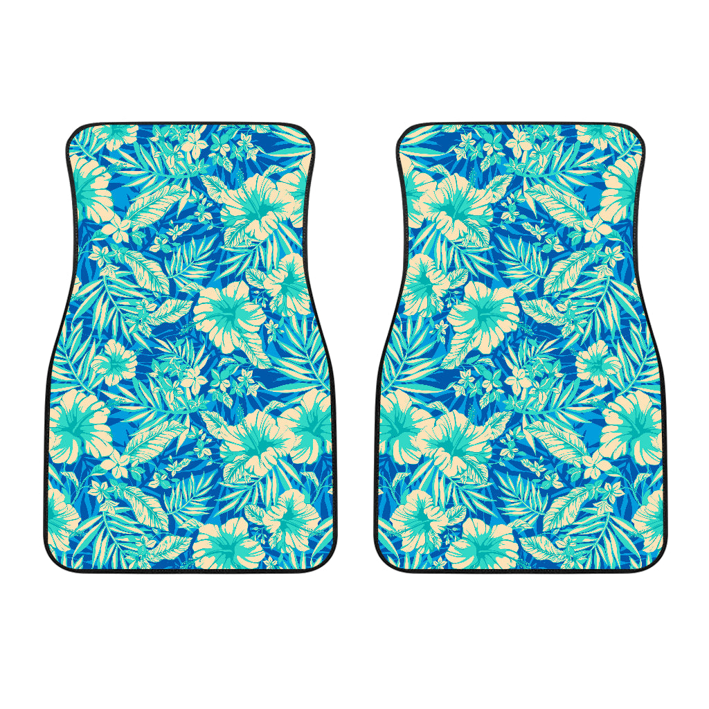 Blue Blossom Tropical Pattern Print Front Car Floor Mats