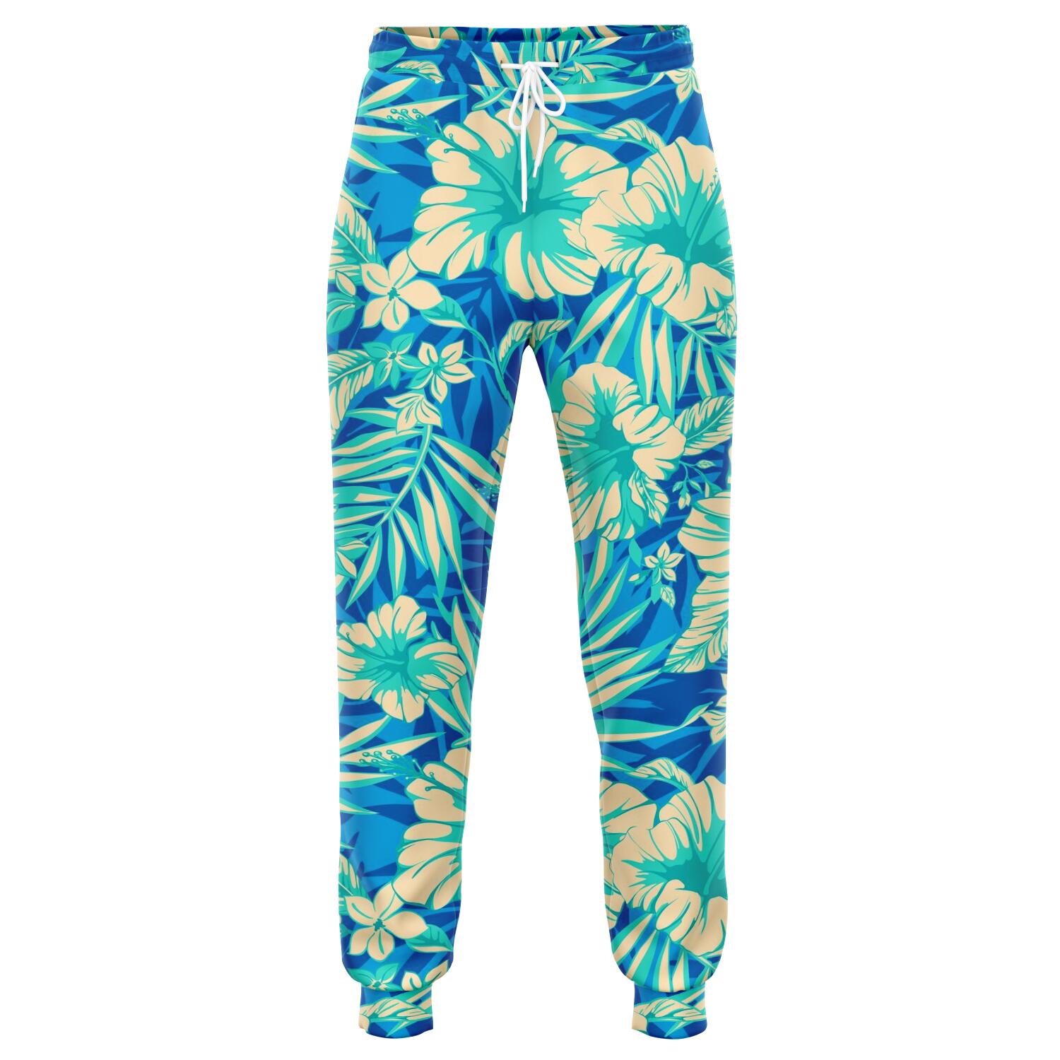 Blue Blossom Tropical Pattern Print Jogger Pants