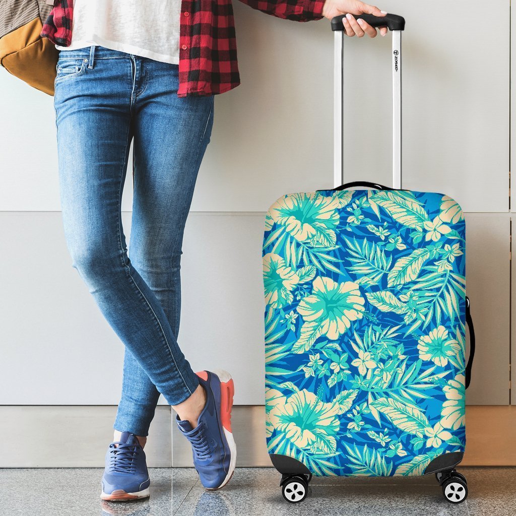 Blue Blossom Tropical Pattern Print Luggage Cover