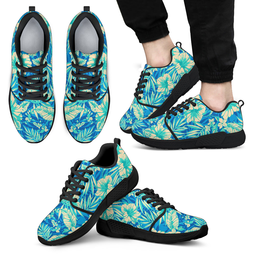 Blue Blossom Tropical Pattern Print Men's Athletic Shoes