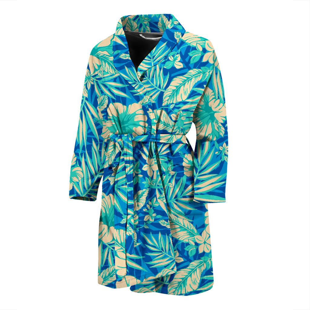 Blue Blossom Tropical Pattern Print Men's Bathrobe