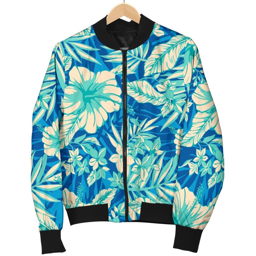 Blue Blossom Tropical Pattern Print Men's Bomber Jacket