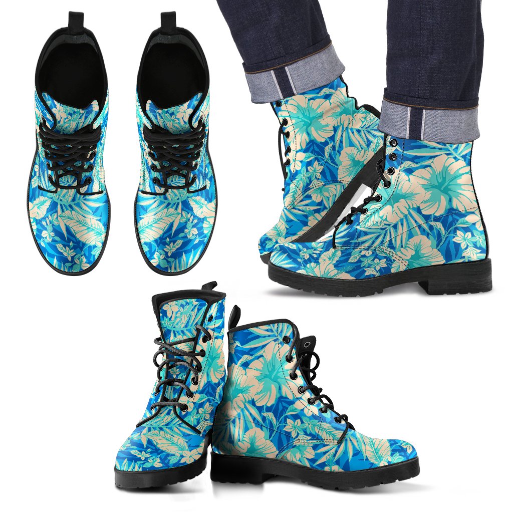 Blue Blossom Tropical Pattern Print Men's Boots