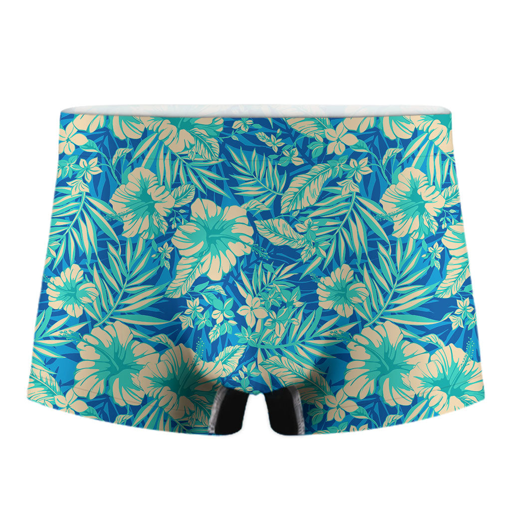 Blue Blossom Tropical Pattern Print Men's Boxer Briefs