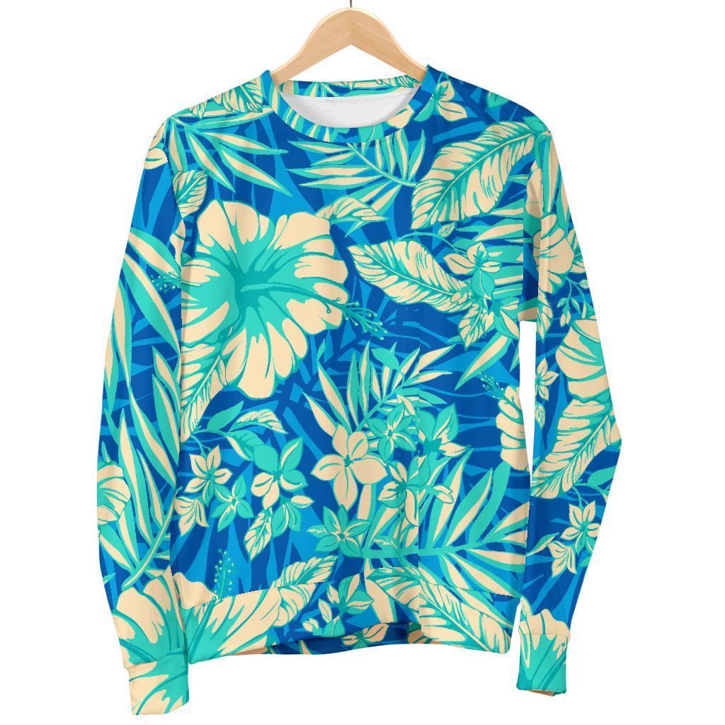 Blue Blossom Tropical Pattern Print Men's Crewneck Sweatshirt