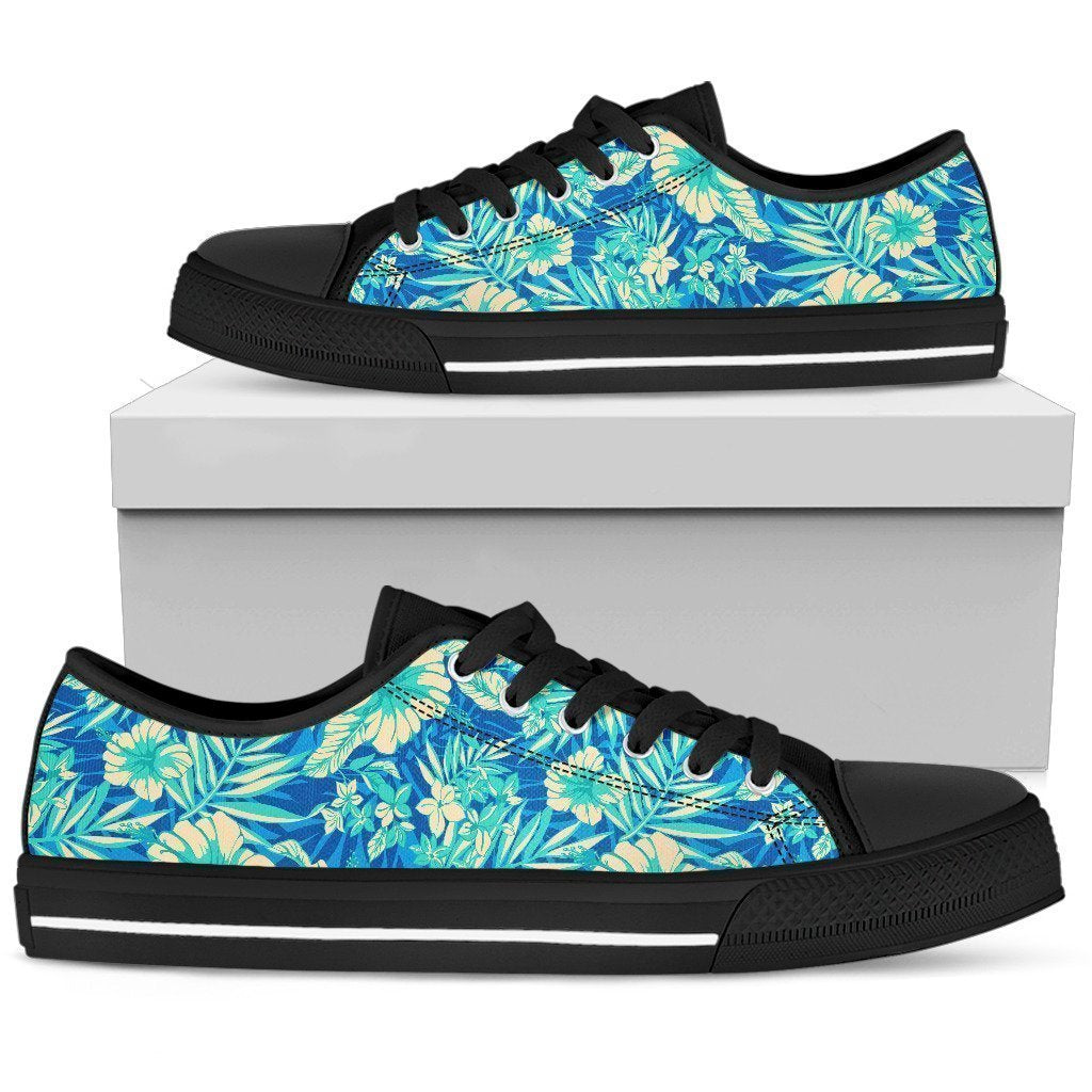 Blue Blossom Tropical Pattern Print Men's Low Top Shoes