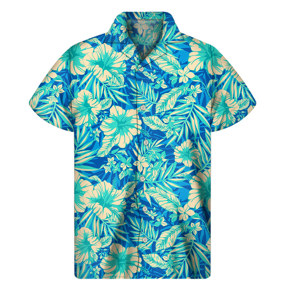 Blue Blossom Tropical Pattern Print Men's Short Sleeve Shirt