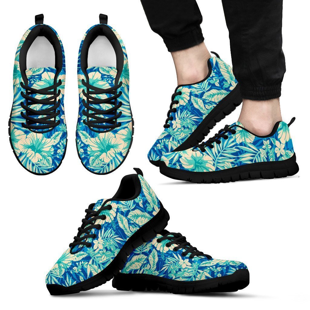 Blue Blossom Tropical Pattern Print Men's Sneakers