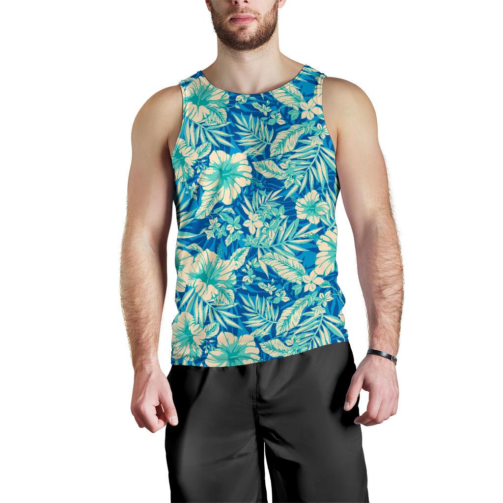 Blue Blossom Tropical Pattern Print Men's Tank Top