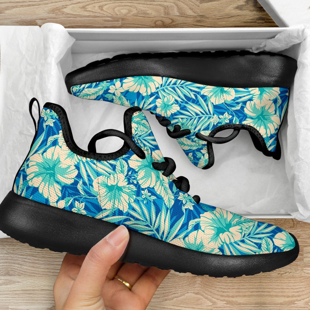 Blue Blossom Tropical Pattern Print Mesh Knit Shoes