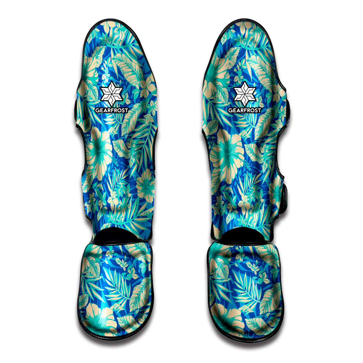 Blue Blossom Tropical Pattern Print Muay Thai Shin Guards