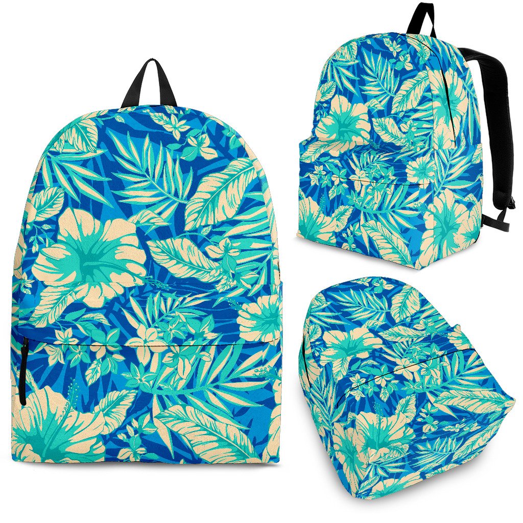 Blue Blossom Tropical Pattern Print School Backpack