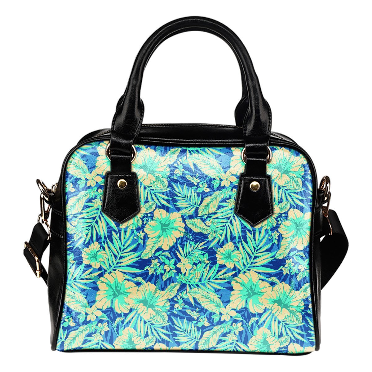 Blue Blossom Tropical Pattern Print Shoulder Handbag