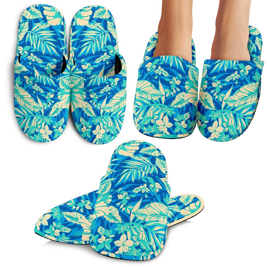 Blue Blossom Tropical Pattern Print Slippers