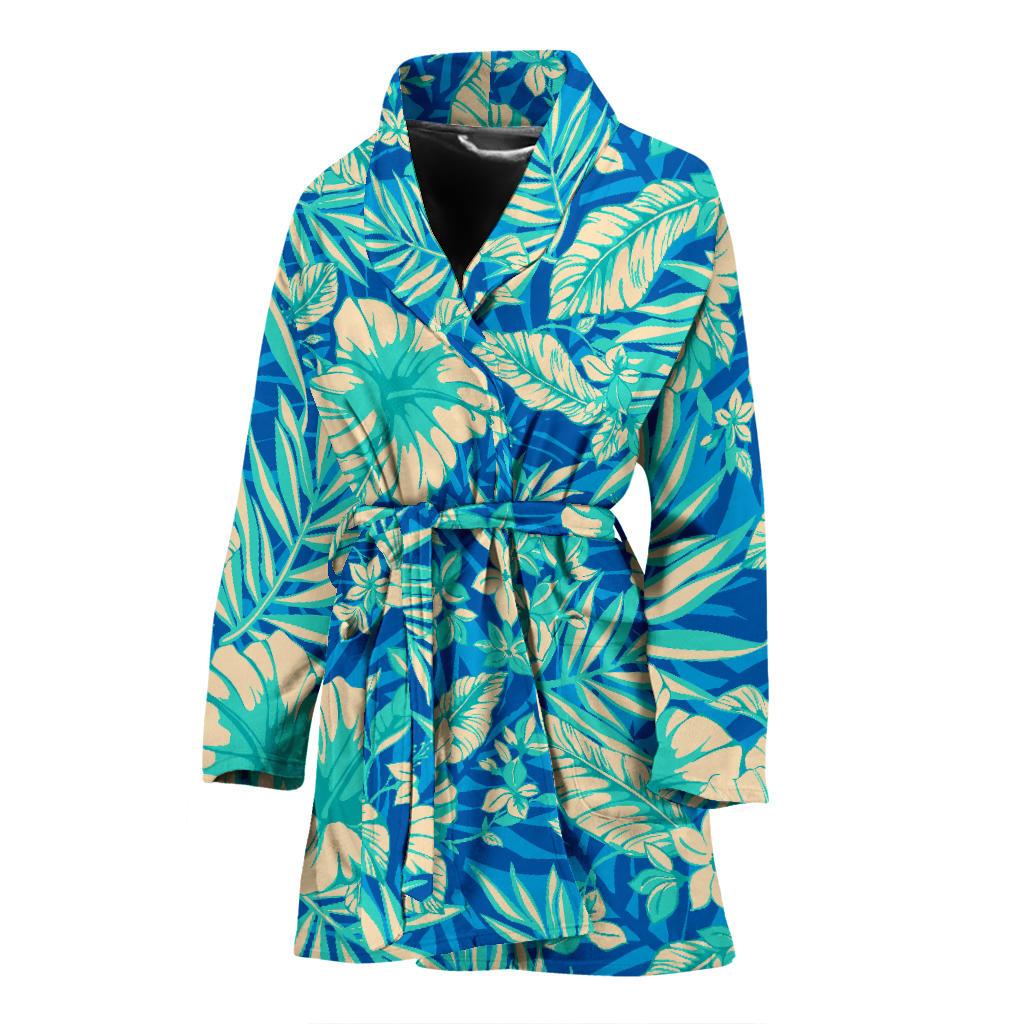 Blue Blossom Tropical Pattern Print Women's Bathrobe