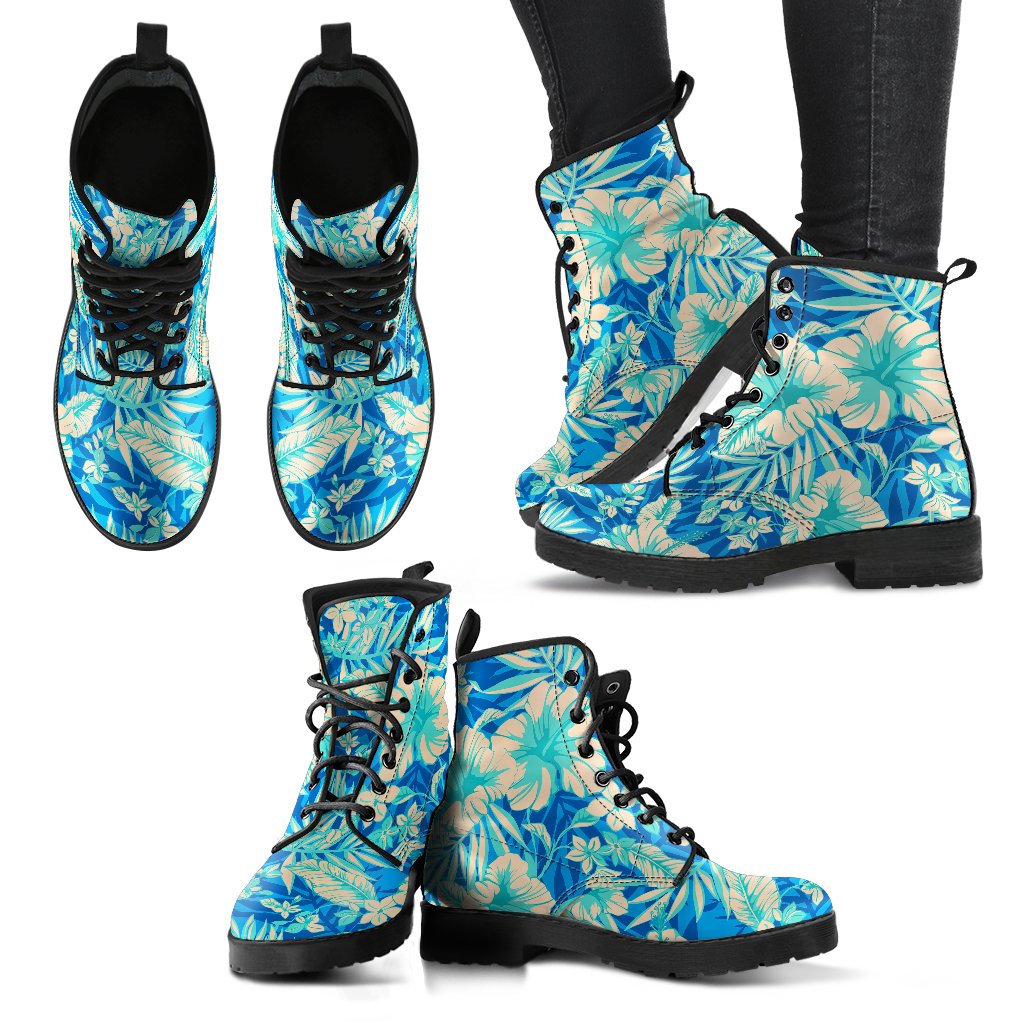 Blue Blossom Tropical Pattern Print Women's Boots