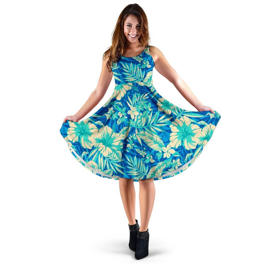 Blue Blossom Tropical Pattern Print Women's Dress