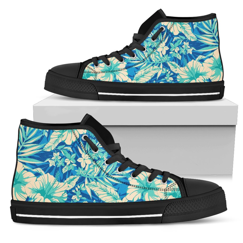 Blue Blossom Tropical Pattern Print Women's High Top Shoes