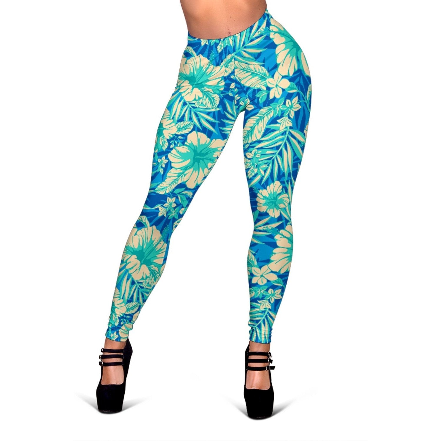 Blue Blossom Tropical Pattern Print Women's Leggings