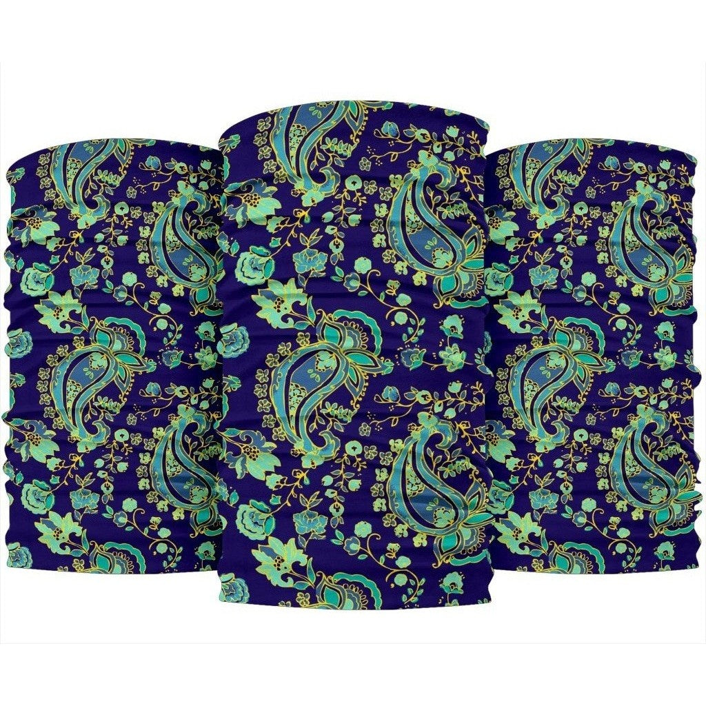 Blue Bohemian Paisley Pattern Print 3-Pack Bandanas