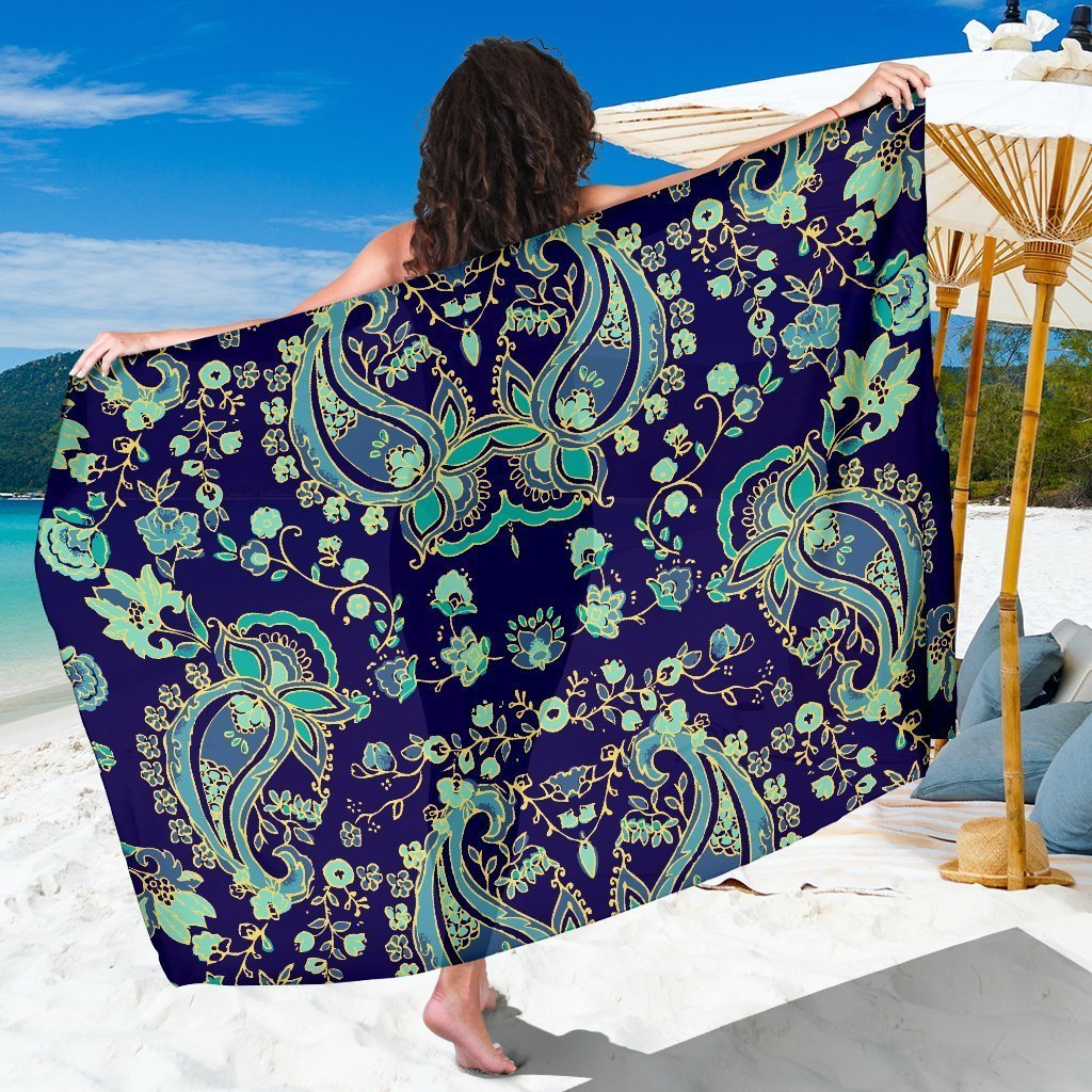 Blue Bohemian Paisley Pattern Print Beach Sarong Wrap