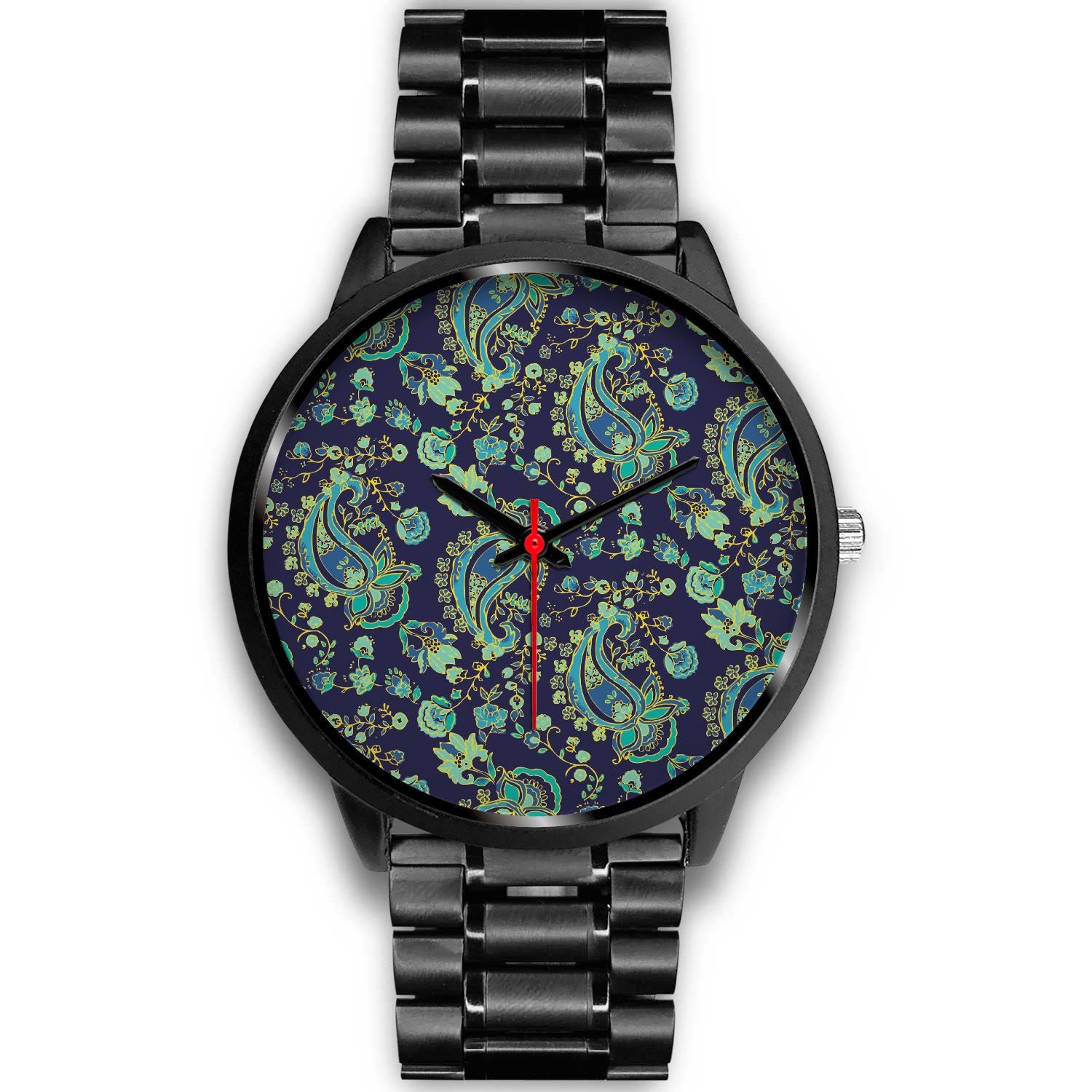 Blue Bohemian Paisley Pattern Print Black Watch