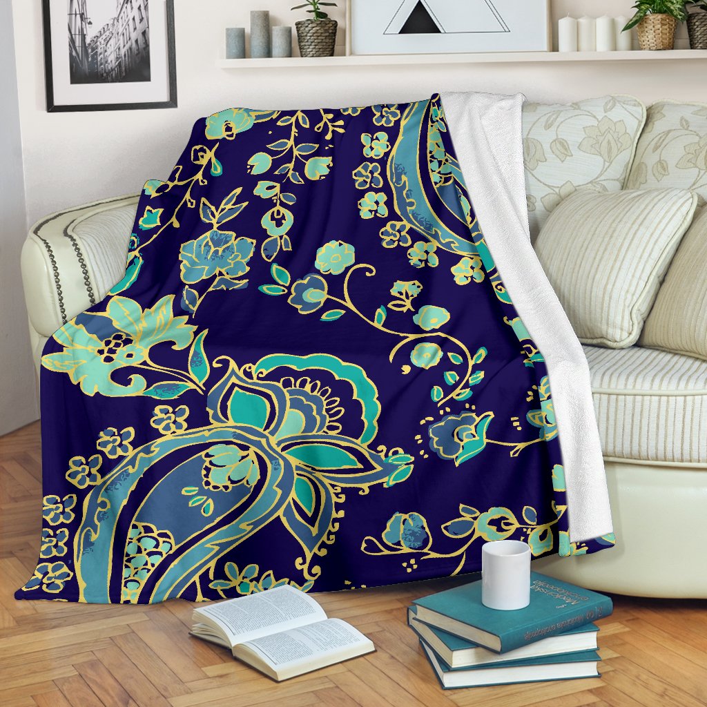 Blue Bohemian Paisley Pattern Print Blanket