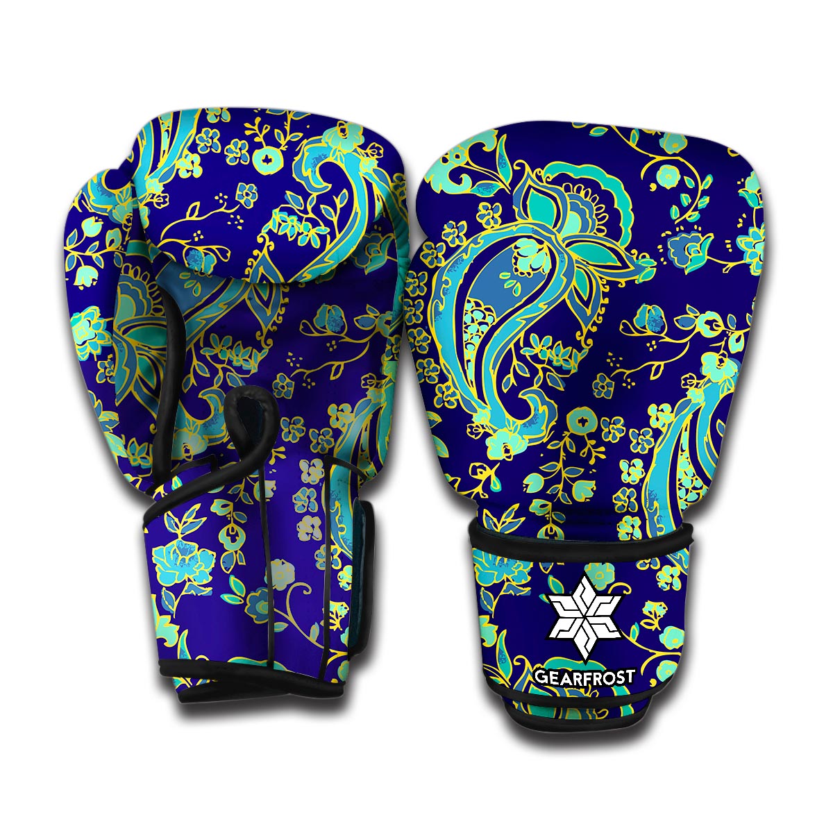 Blue Bohemian Paisley Pattern Print Boxing Gloves