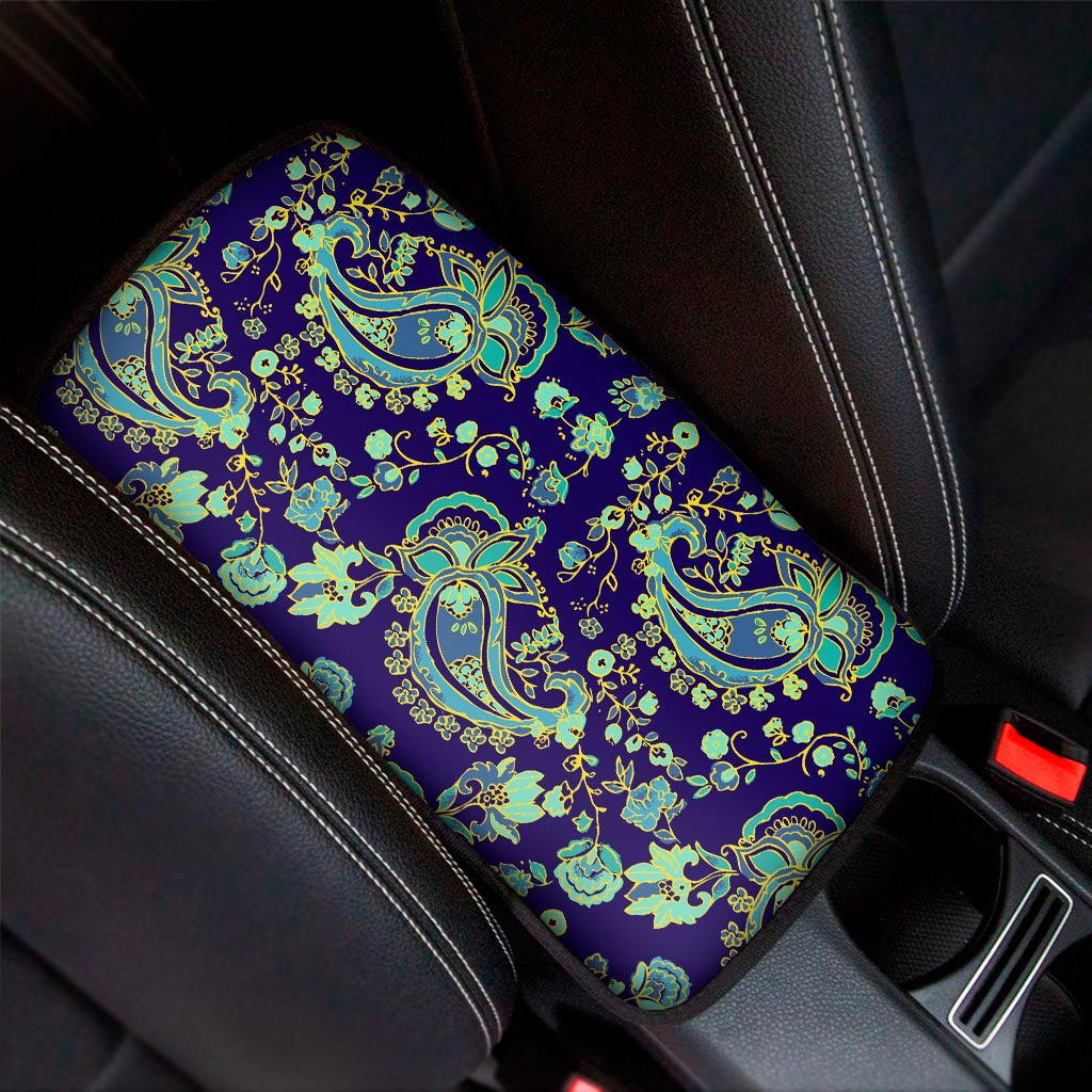 Blue Bohemian Paisley Pattern Print Car Center Console Cover