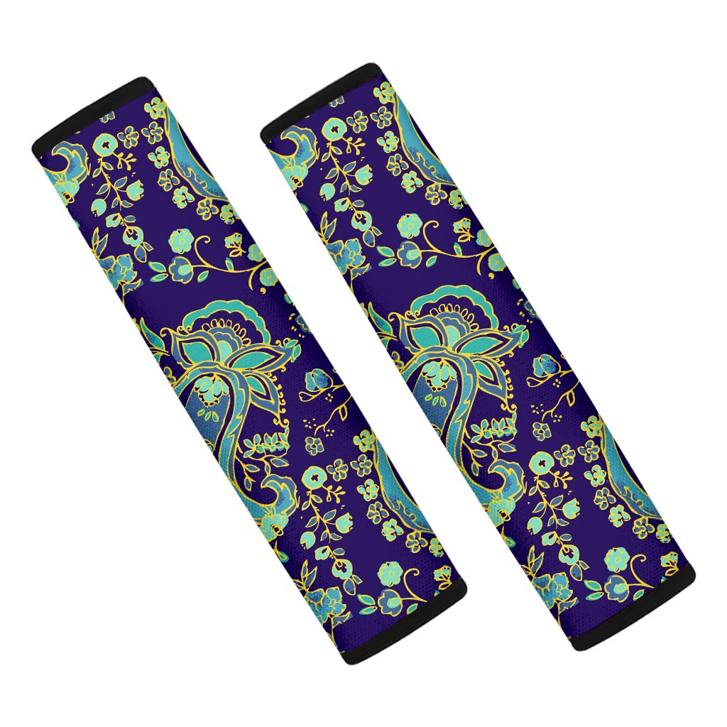 Blue Bohemian Paisley Pattern Print Car Seat Belt Covers