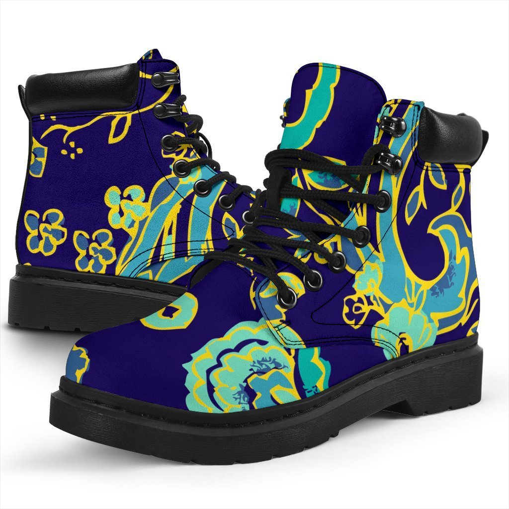 Blue Bohemian Paisley Pattern Print Classic Boots