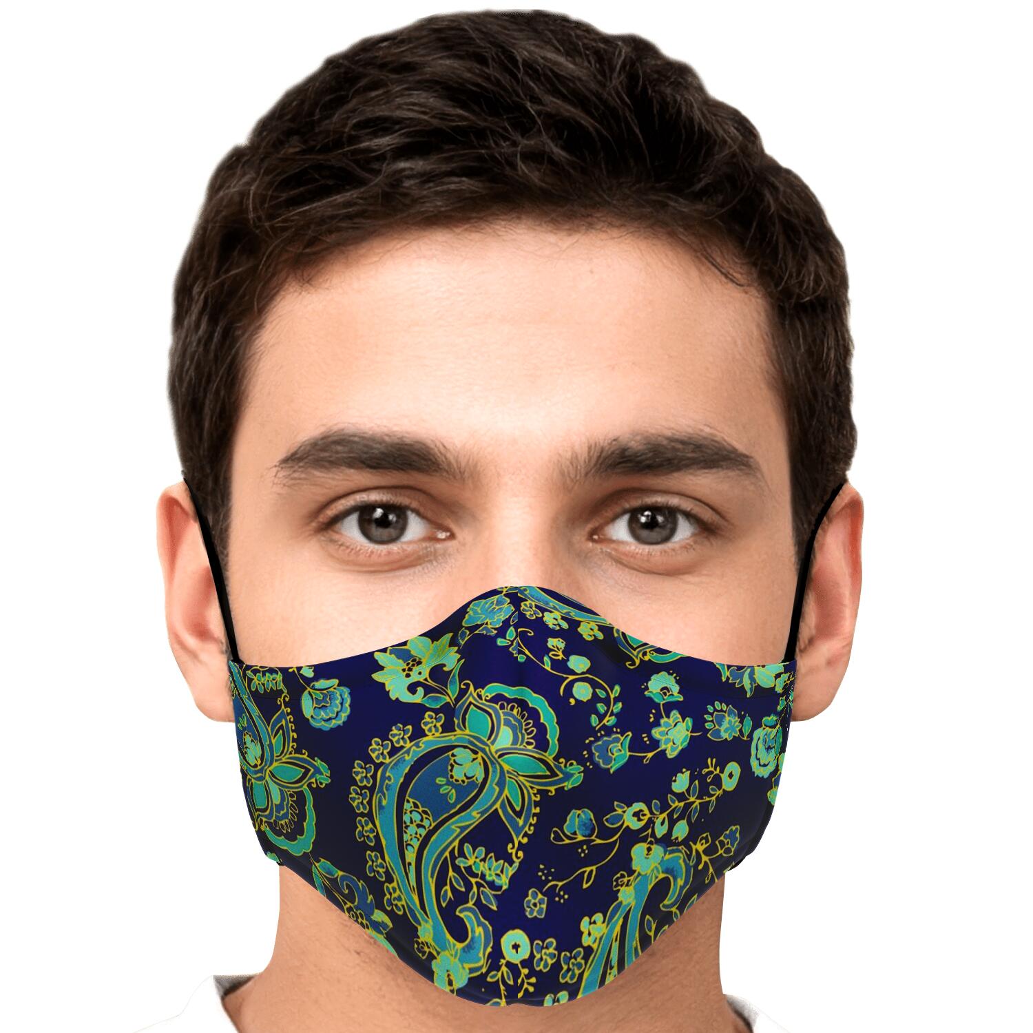 Blue Bohemian Paisley Pattern Print Face Mask