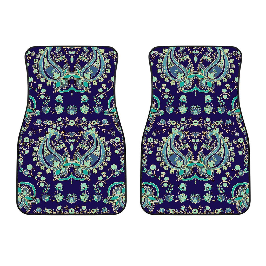 Blue Bohemian Paisley Pattern Print Front Car Floor Mats