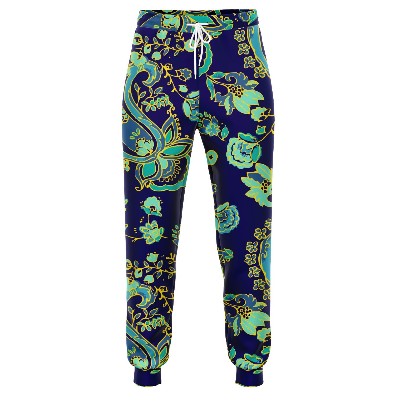 Blue Bohemian Paisley Pattern Print Jogger Pants