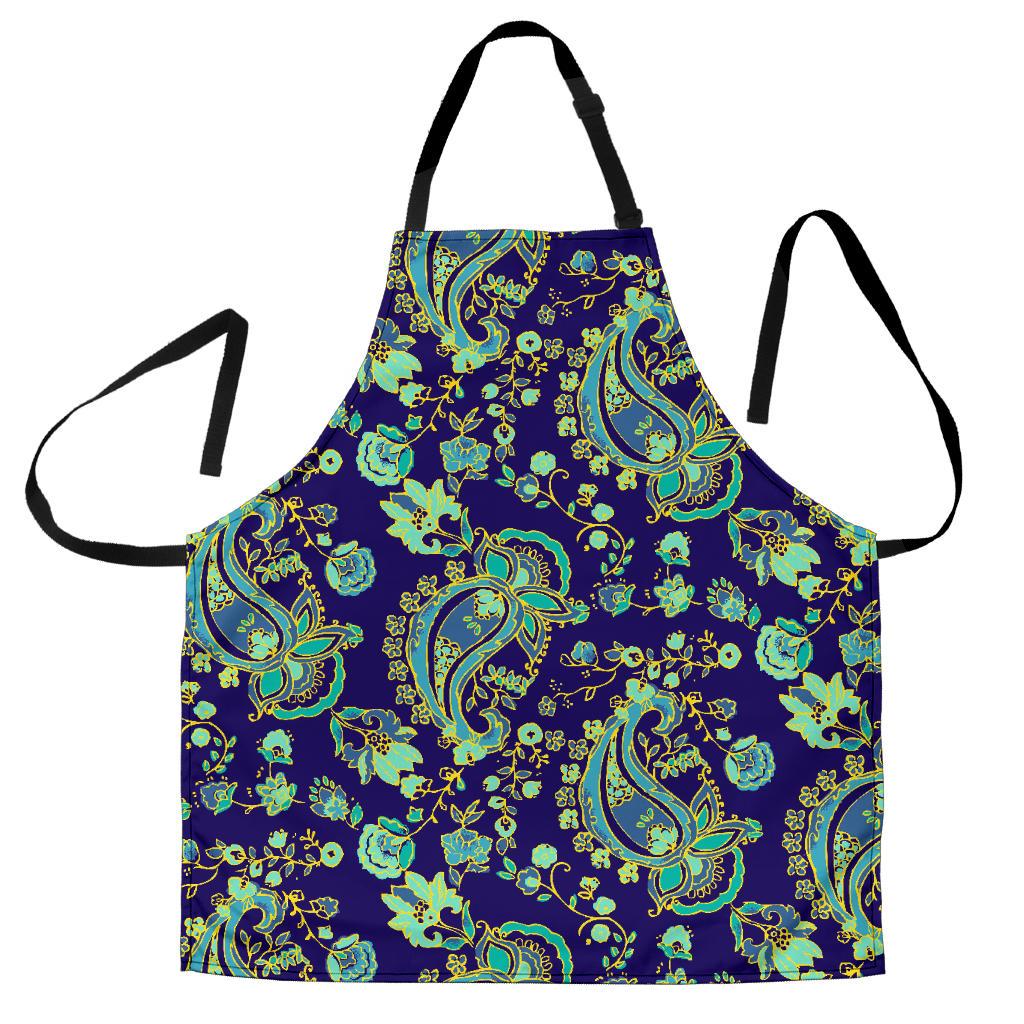 Blue Bohemian Paisley Pattern Print Men's Apron