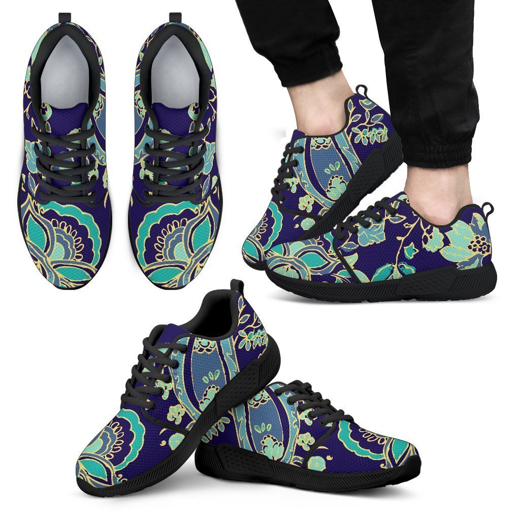 Blue Bohemian Paisley Pattern Print Men's Athletic Shoes