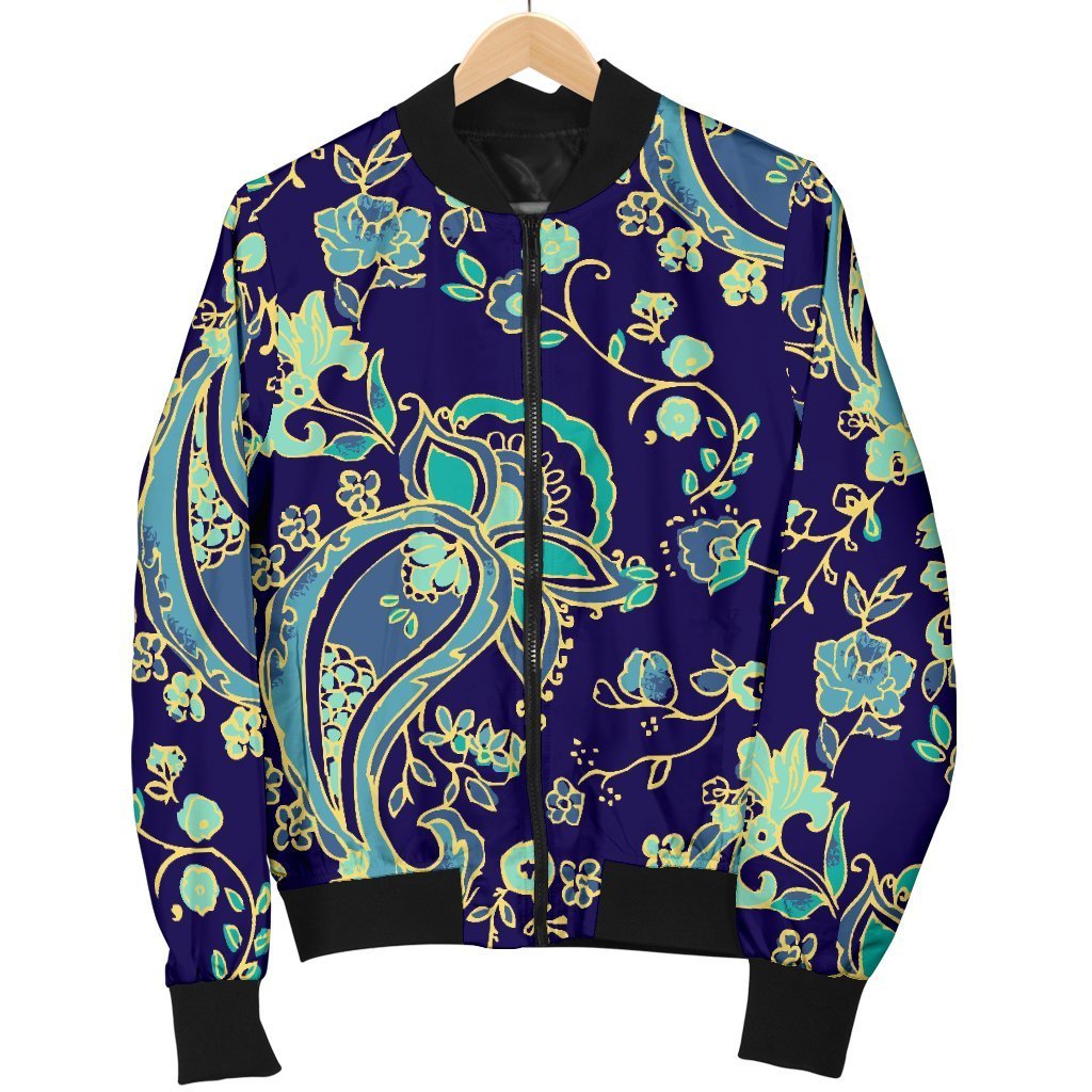 Blue Bohemian Paisley Pattern Print Men's Bomber Jacket