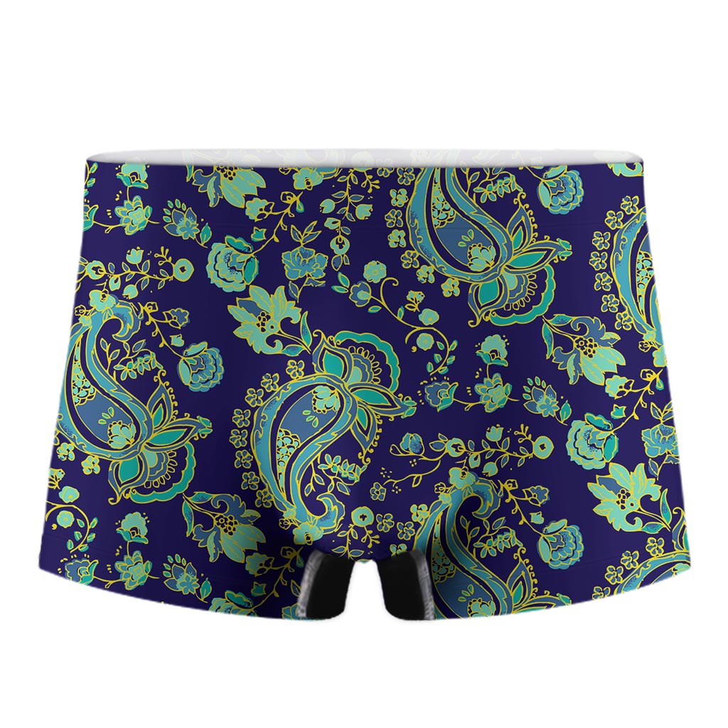 Blue Bohemian Paisley Pattern Print Men's Boxer Briefs